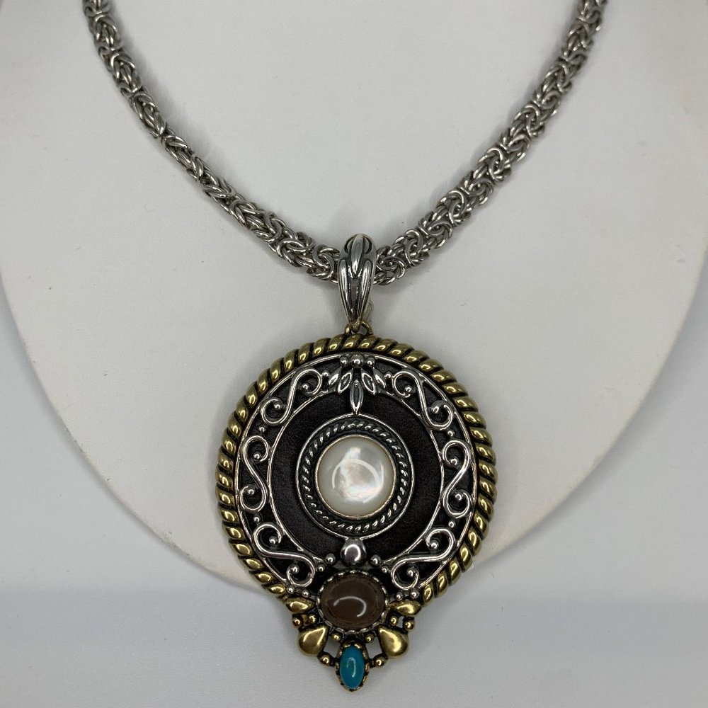 Vintage Relios 925 Brass and Leather Necklace